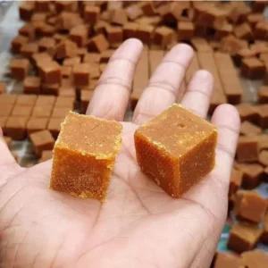 person holding jaggery cubes