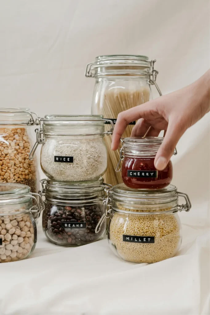 showing jar of millet cheery beans rice